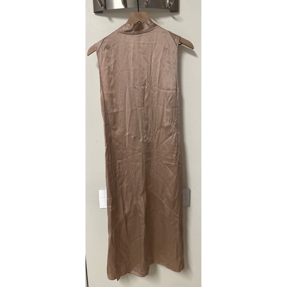 Burberry Women Size US 6 Antique Taupe Pink 100% Silk Tie-neck Midi Dress - Picture 6 of 10